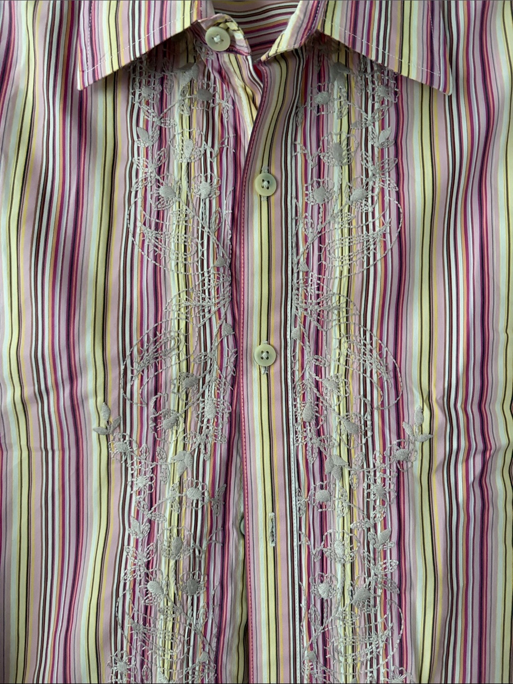 Kenneth Cole Pink & Yellow Striped Men's Dress Shirt